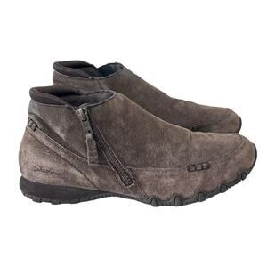 Skechers Bikers Zippiest Suede Ankle Boots Womens 9.5 Relaxed Fit Booties Brown